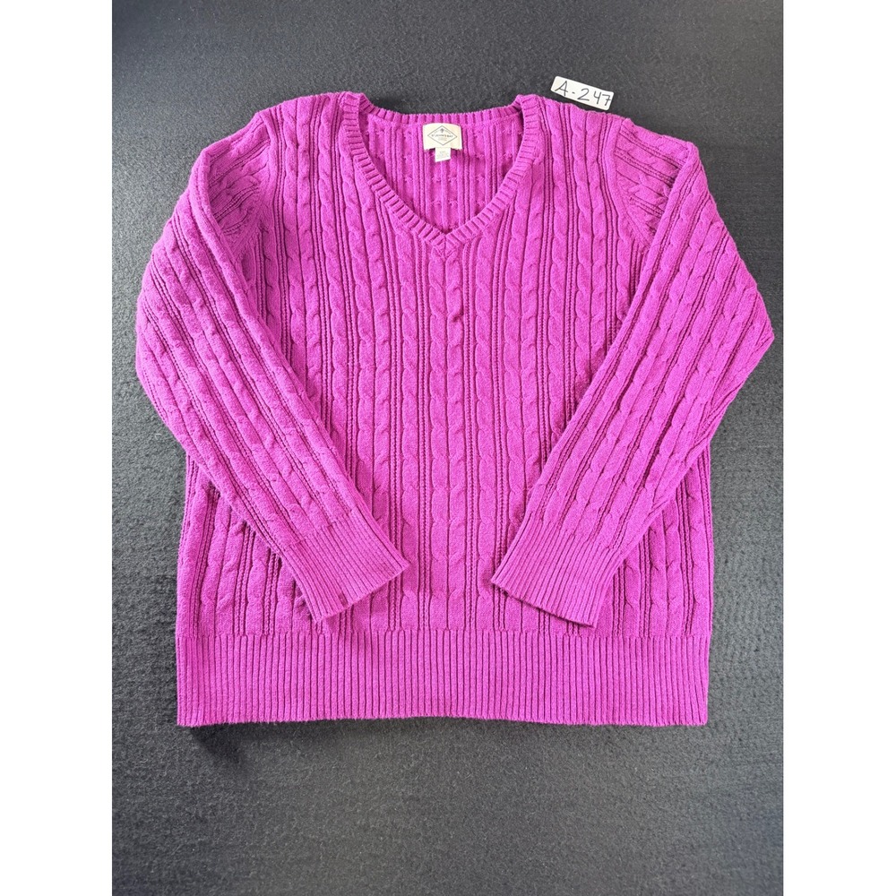 St. Johns Bay Magenta Purple Cable Knit V-Neck Sweater XXL Womens RN93677